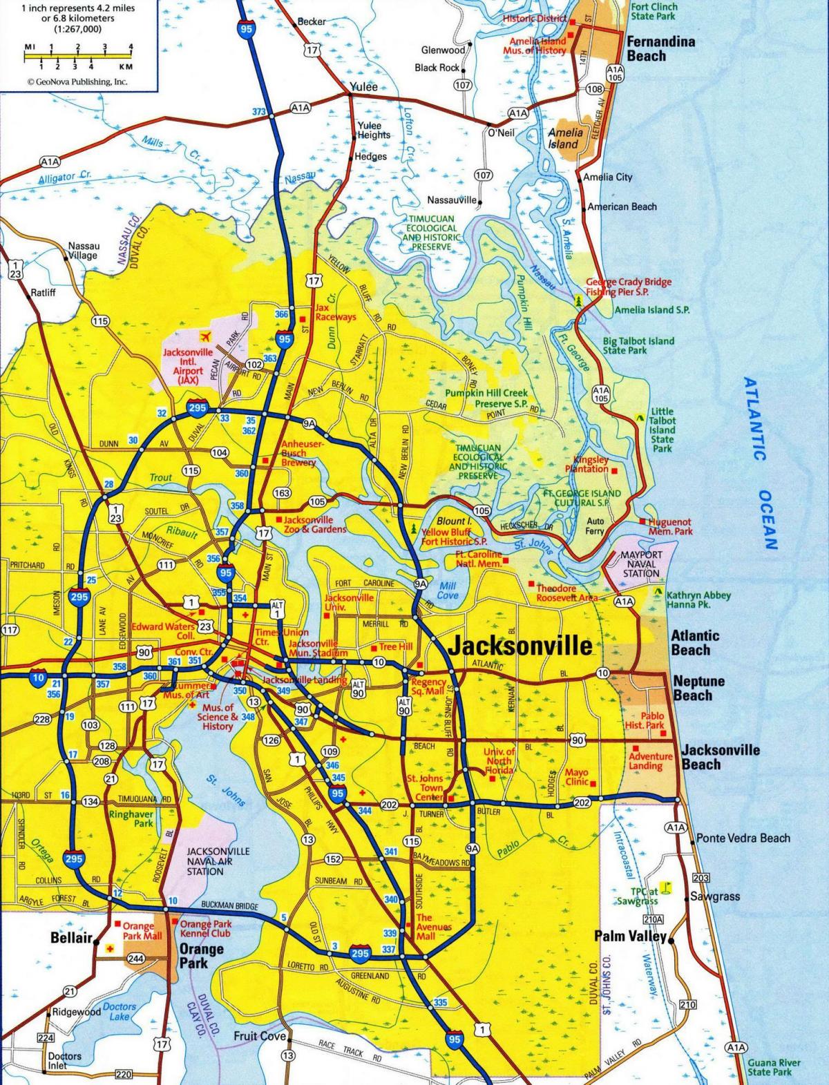 mapa Jacksonville, Florida oblasti