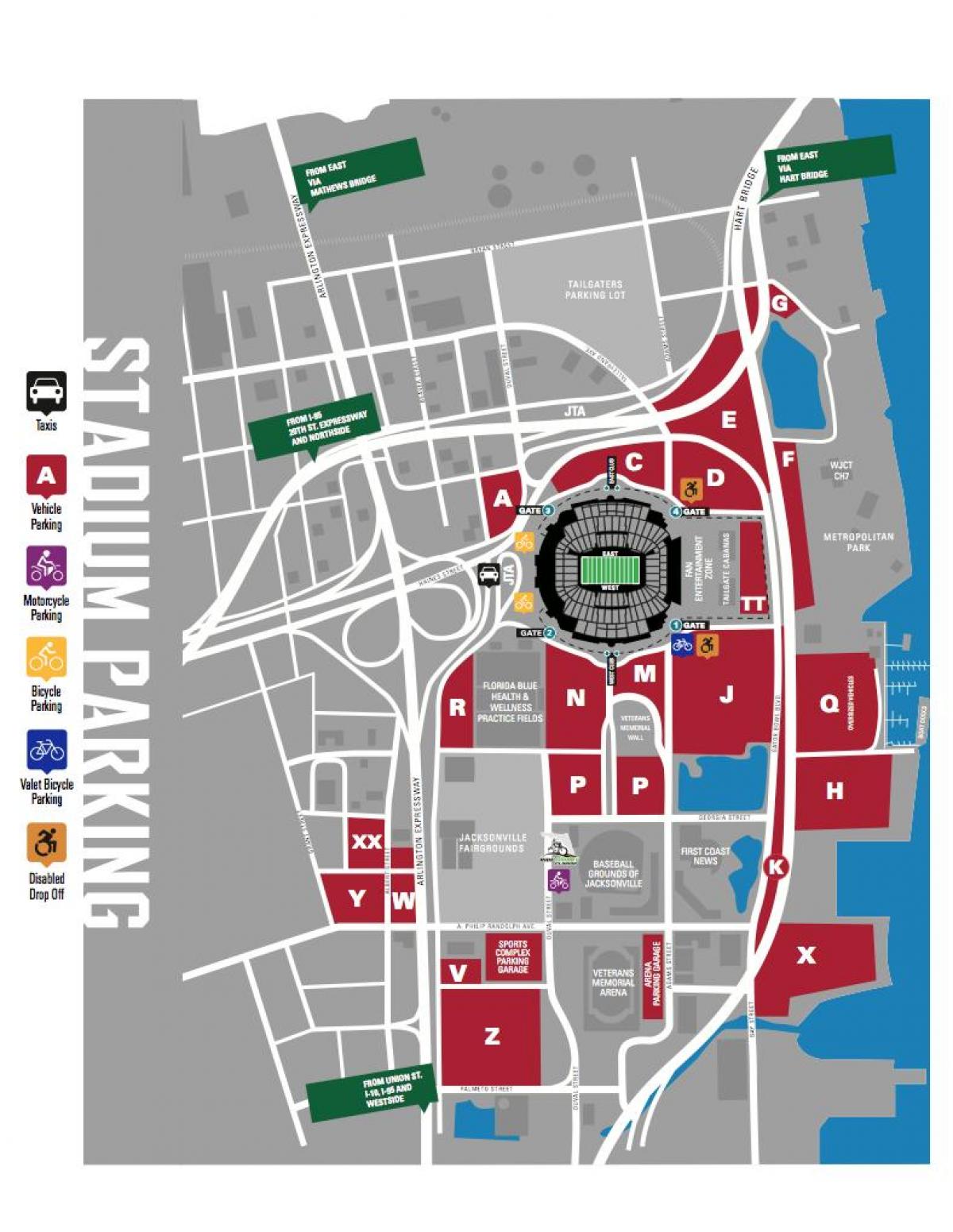 mapa de everbank field parking
