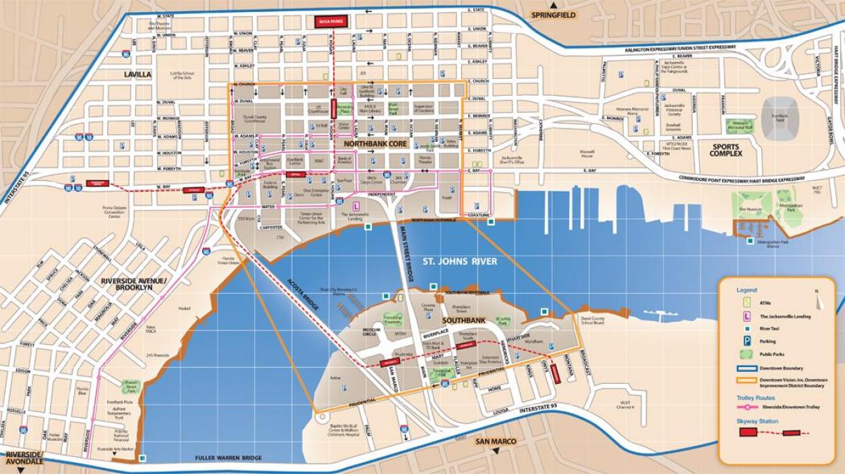 mapa Jacksonville riverwalk