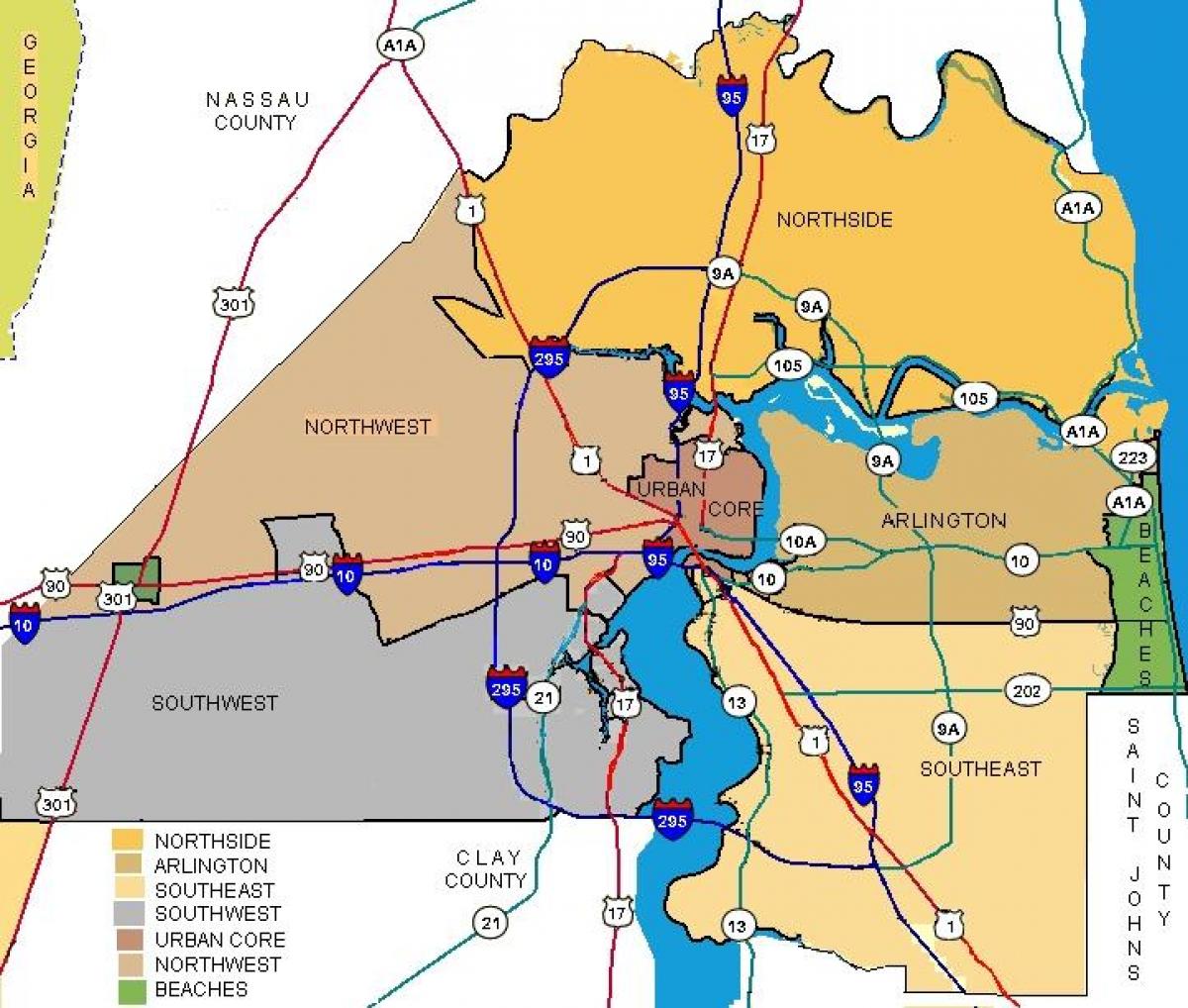 Jacksonville FL bairro mapa